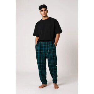 Victorias Secret Plaid Metallic Jogger Lounge Pants Teal Black Checkered XL